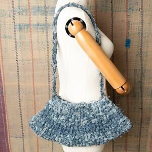 Custom upcycled shoulder bag crochet